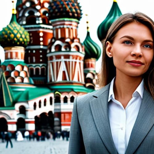 Home 6 **
"A confident businesswoman in a tailored grey business suit, standing in front of the iconic Saint Basil's Cathedral in Moscow, Russia, fully clothed, appropriate attire, safe for work, perfect anatomy, natural proportions, professional corporate photography, high quality, detailed."
**